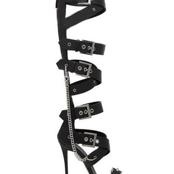 2020 buckle knee braces hollow out stiletto heels high women's metal chains cut long boots 7b96, Black
2020 buckle knee braces hollow out stiletto heels high women's metal chains cut long boots 7b96, Black