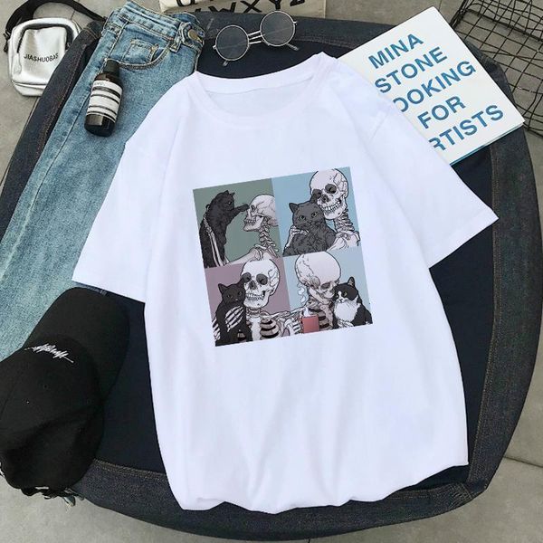 shortly horror skull and cute cat female cartoon kawaii women harajuku casual chic vintage short sleeve fun ulzzang t-shirt, White
shortly horror skull and cute cat female cartoon kawaii women harajuku casual chic vintage short sleeve fun ulzzang t-shirt, White