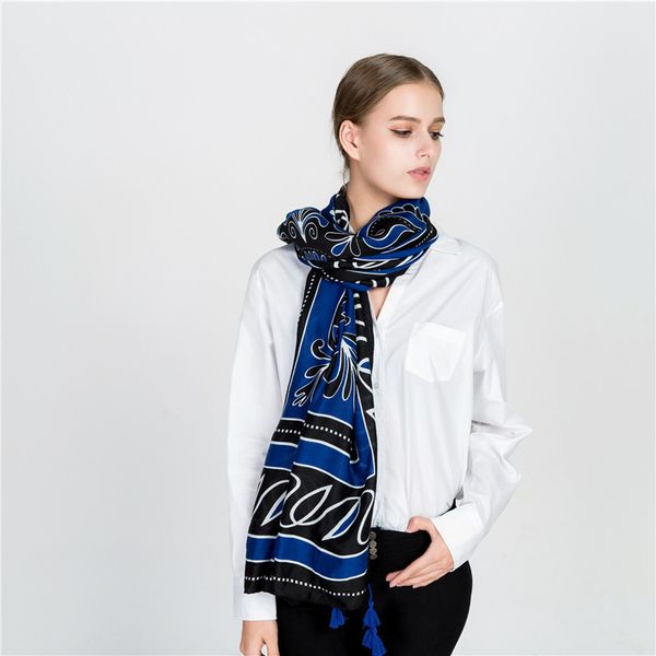 wind autumn new scarf plant pattern curve sense tassel shawl out sunshade travel silk scarf, Blue;gray
wind autumn new scarf plant pattern curve sense tassel shawl out sunshade travel silk scarf, Blue;gray