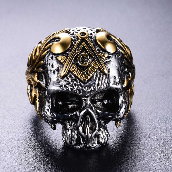 316 stainless steel silver gold two tone men's skull head masonic signet ring ag emblem punk gothic man ason skeleton rings jewelry, Golden;silver
316 stainless steel silver gold two tone men's skull head masonic signet ring ag emblem punk gothic man ason skeleton rings jewelry, Golden;silver