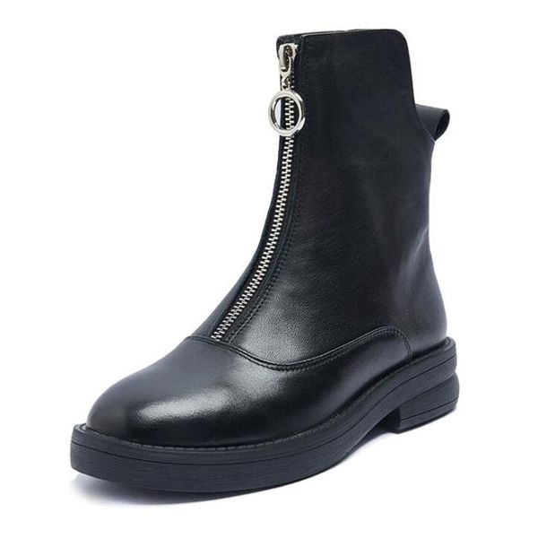 fashion women front zipper ankle boots genuine leather ladies casual platform shoes punk motorcycle, Black
fashion women front zipper ankle boots genuine leather ladies casual platform shoes punk motorcycle, Black