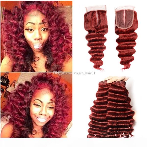 #99j wine red virgin brazilian human hair 3 bundles deals with closure deep wave curly lace closure 4x4 with weaves, Black;brown 
#99j wine red virgin brazilian human hair 3 bundles deals with closure deep wave curly lace closure 4x4 with weaves, Black;brown