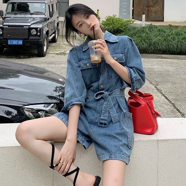 2021 new 's summer half a solid lapel sleeve loosened pockets denim female overalls streetwear vintage jumpsuit clothes z95j, Black;white
2021 new 's summer half a solid lapel sleeve loosened pockets denim female overalls streetwear vintage jumpsuit clothes z95j, Black;white
