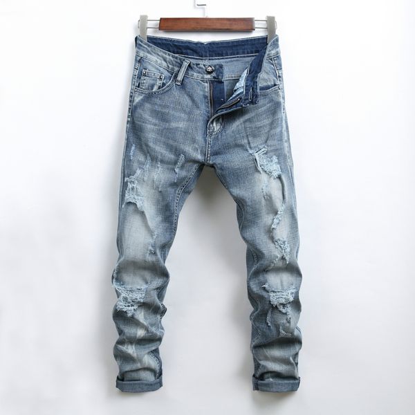 2019 new mens jeans spring and summer time slim fit elastic waistline hole fashionable style jeans, Blue
2019 new mens jeans spring and summer time slim fit elastic waistline hole fashionable style jeans, Blue
