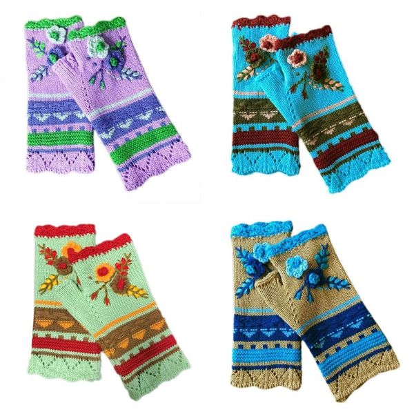 women winter chunky knit texting fingerless gloves ethnic vintage multicolor striped crochet floral thumb hole mittens, Blue;gray
women winter chunky knit texting fingerless gloves ethnic vintage multicolor striped crochet floral thumb hole mittens, Blue;gray