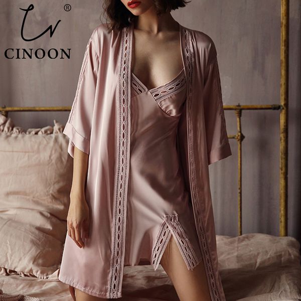 cinoon 2pcs hollow out lace bath gown nightdress women silk nightgown summer sleepwear wedding night dress robe with belt lj200822, Black;red
cinoon 2pcs hollow out lace bath gown nightdress women silk nightgown summer sleepwear wedding night dress robe with belt lj200822, Black;red