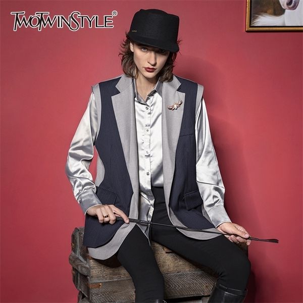 twotwinstyle patchwork stripe suit vest for women lapel collar sleeveless hit color casual vests female autumn new 201031, Black;white
twotwinstyle patchwork stripe suit vest for women lapel collar sleeveless hit color casual vests female autumn new 201031, Black;white