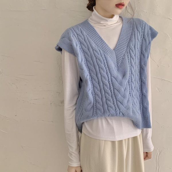 autumn winter korean style v-neck twist pattern solid color knitted vest for teen girls loose pullover chaqueta sin mangas mujer, Black;white
autumn winter korean style v-neck twist pattern solid color knitted vest for teen girls loose pullover chaqueta sin mangas mujer, Black;white