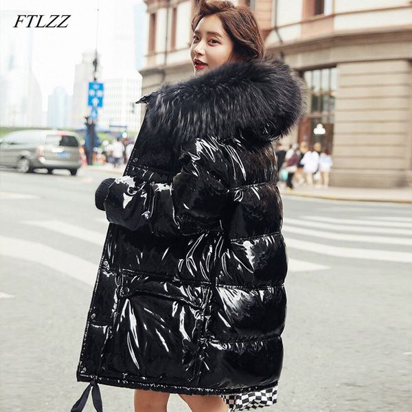 ftlzz large real natural fur patent leather winter jacket women thicken long down parka hooded female duck down waterproof coat 201102, Black
ftlzz large real natural fur patent leather winter jacket women thicken long down parka hooded female duck down waterproof coat 201102, Black