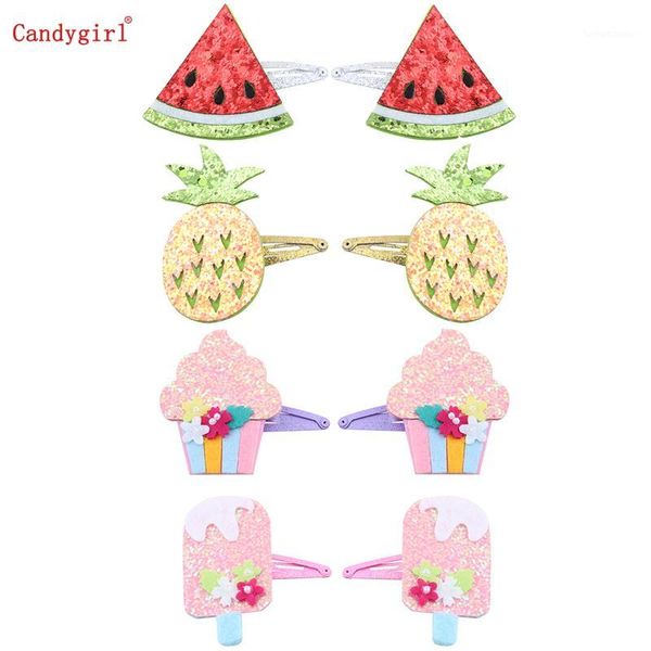 hair accessories 1 pairs fruit clips barrette hairpins cartoon ice cream pineapple girl cute headband clip kids hairclips1, Slivery;white
