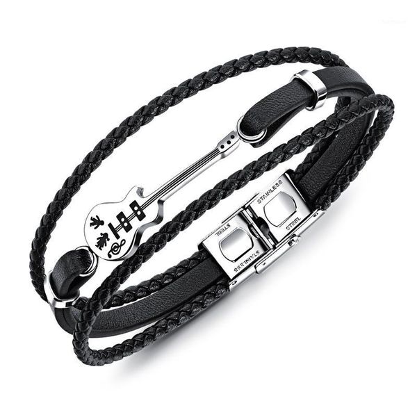 newly 21cm guitar bracelet leather braided rope multi layer bangle gifts for men do991, Black
newly 21cm guitar bracelet leather braided rope multi layer bangle gifts for men do991, Black