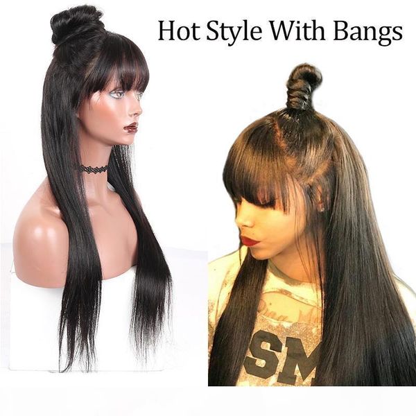 lace wig with bangs 13x4 frontal pre plucked peruvian remy hair glueless straight remy full lace human hair wigs with bang, Black;brown
lace wig with bangs 13x4 frontal pre plucked peruvian remy hair glueless straight remy full lace human hair wigs with bang, Black;brown