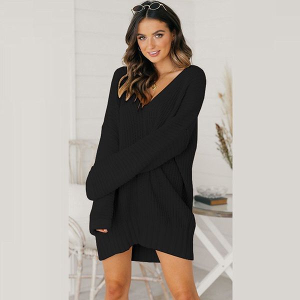 2019 specifically for cross-border sweater loose v-neck sweater dress and long sections 0387, White;black
2019 specifically for cross-border sweater loose v-neck sweater dress and long sections 0387, White;black