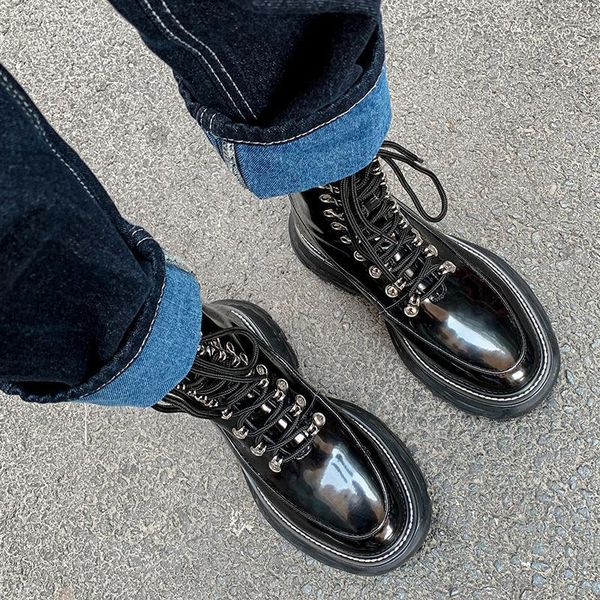 boots handmade genuine leather crossed tied chunky platform women mixed color rivet decor thick sole designer's ankle boots1, Black
boots handmade genuine leather crossed tied chunky platform women mixed color rivet decor thick sole designer's ankle boots1, Black
