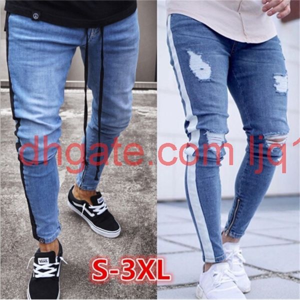 mens ripped jeans leg zipper striped biker denim pencil pants male fit long trousers pants slim distressed streetwear jeans mens pants, Blue
mens ripped jeans leg zipper striped biker denim pencil pants male fit long trousers pants slim distressed streetwear jeans mens pants, Blue
