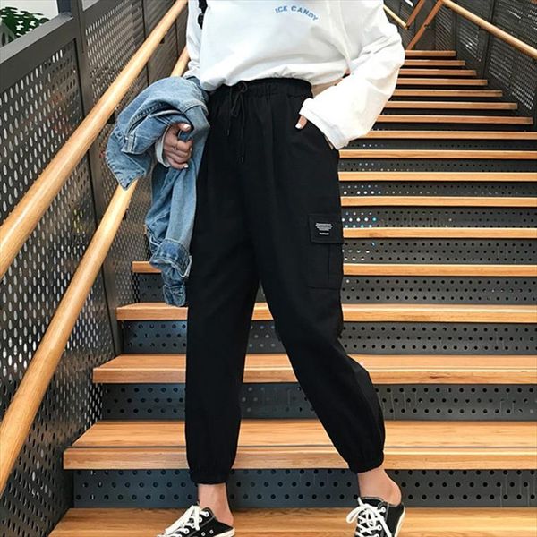 women high waist loose joggers drawstring streetwear cargo pants solid big pocket causal pants punk trousers, Black;white
women high waist loose joggers drawstring streetwear cargo pants solid big pocket causal pants punk trousers, Black;white
