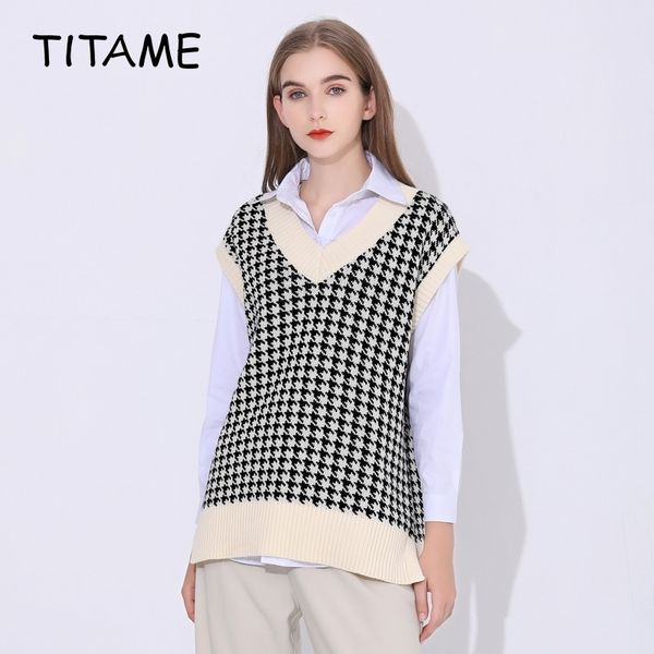 waistcoat women's pullover sweater vest knitted fashion chic houndstooth loose female sweaters women vintage clothes y201128, Black;white
waistcoat women's pullover sweater vest knitted fashion chic houndstooth loose female sweaters women vintage clothes y201128, Black;white