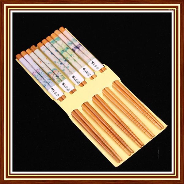 chopsticks wholesale-chinese chopstick ethnic gift traditional pattern process hashi 5 pairs of simple size 9 * 22.5cm bamboochopstick1