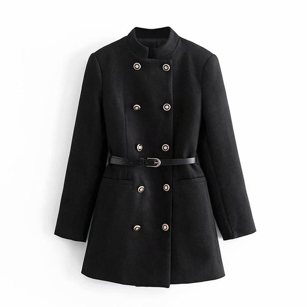 winter women's coat casual solid color double-breasted belt decoration long coat, Black
winter women's coat casual solid color double-breasted belt decoration long coat, Black