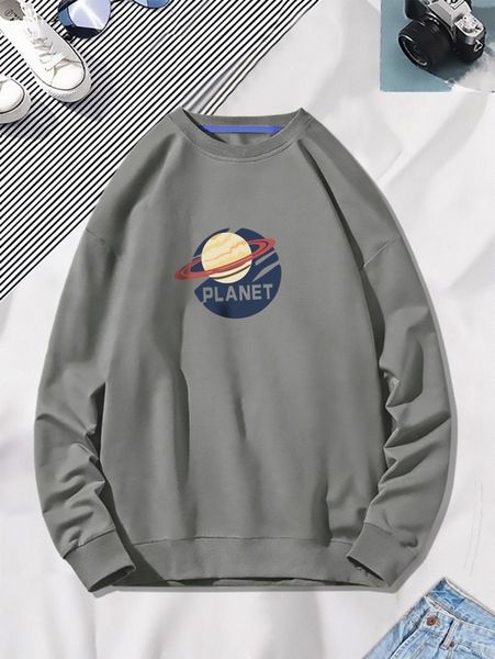 men letter and planet print pullover i0g0#, Black 
men letter and planet print pullover i0g0#, Black