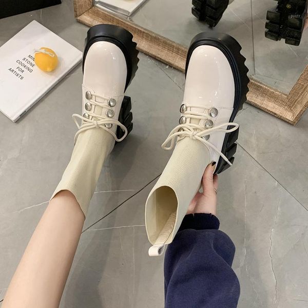 woman casual shoes nice patent leather high platform wedges sock ankle boots patchwork chunky sock boots women 2020 fashion1, Black
woman casual shoes nice patent leather high platform wedges sock ankle boots patchwork chunky sock boots women 2020 fashion1, Black