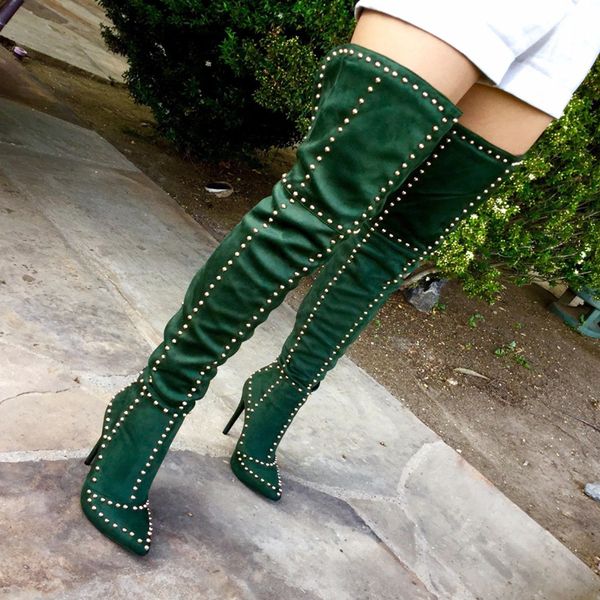 rivets ladies dot thigh mujer woman spikes suede studs on the knee boots pointed toe stiletto shoes high heels cqld, Black
rivets ladies dot thigh mujer woman spikes suede studs on the knee boots pointed toe stiletto shoes high heels cqld, Black