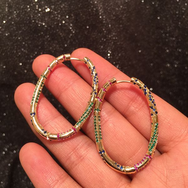 korean metal style geometric ring earrings elliptical creative gradient color micro-inlaid zircon stretch earrings, Silver 
korean metal style geometric ring earrings elliptical creative gradient color micro-inlaid zircon stretch earrings, Silver