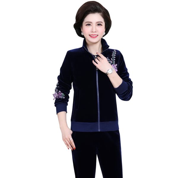 2021 new elderly gold silk double-sided suit women plus velvet thickening leisure sports three-piece mother's winter jacke mzje, Black 
2021 new elderly gold silk double-sided suit women plus velvet thickening leisure sports three-piece mother's winter jacke mzje, Black