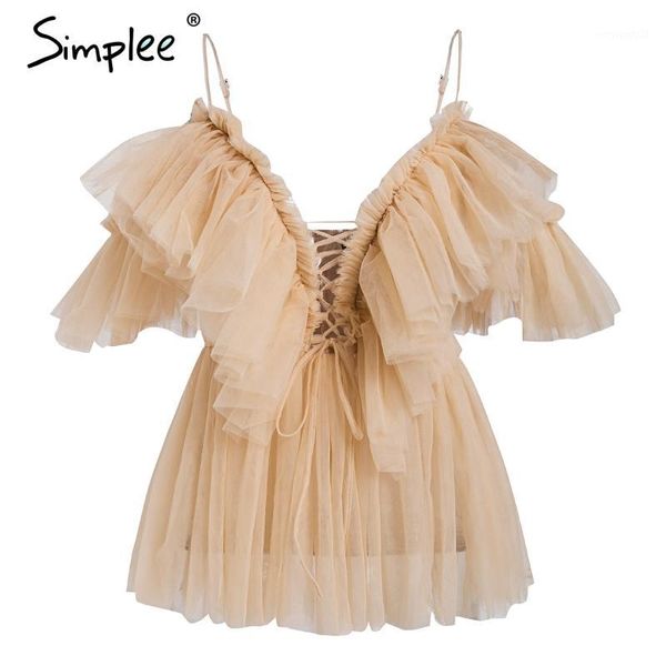 women's blouses & shirts simplee v neck strap boho mesh blouse women ruffle short sleeve elegant peplum summer lace up blusas 2021, White
women's blouses & shirts simplee v neck strap boho mesh blouse women ruffle short sleeve elegant peplum summer lace up blusas 2021, White