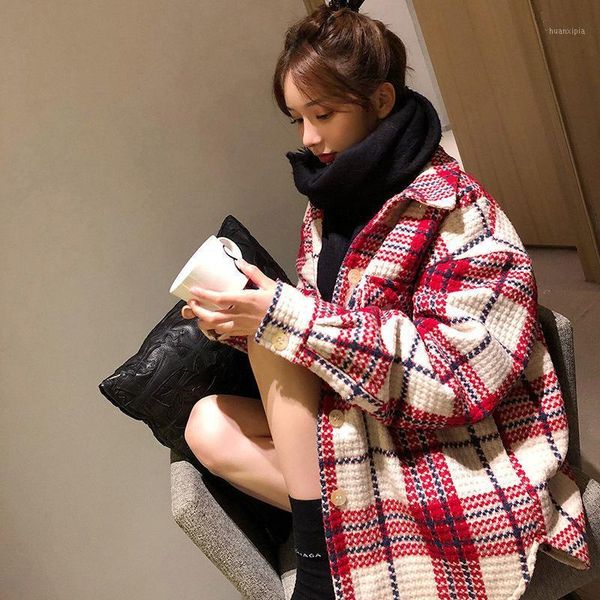 women's plus cotton plaid woolen coat 2020 autumn winter new loose korean casual thicken wool blends tweed oversize coats1, Black
women's plus cotton plaid woolen coat 2020 autumn winter new loose korean casual thicken wool blends tweed oversize coats1, Black