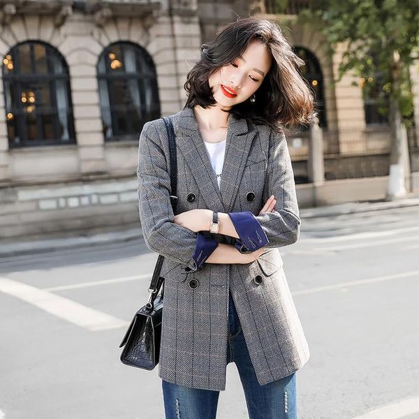 plaid blazer women open fork polyester double breasted regular blazers coat long-sleeve notched collar, White;black
plaid blazer women open fork polyester double breasted regular blazers coat long-sleeve notched collar, White;black
