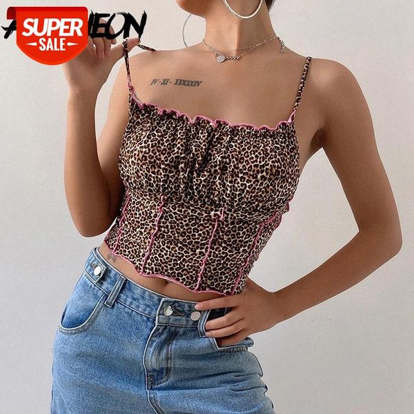 allneon y2k fashion leopard printing spaghetti strap milkmaid e-girls wild skinny ruched backless stitch ruffles cami #up6j, White 
allneon y2k fashion leopard printing spaghetti strap milkmaid e-girls wild skinny ruched backless stitch ruffles cami #up6j, White
