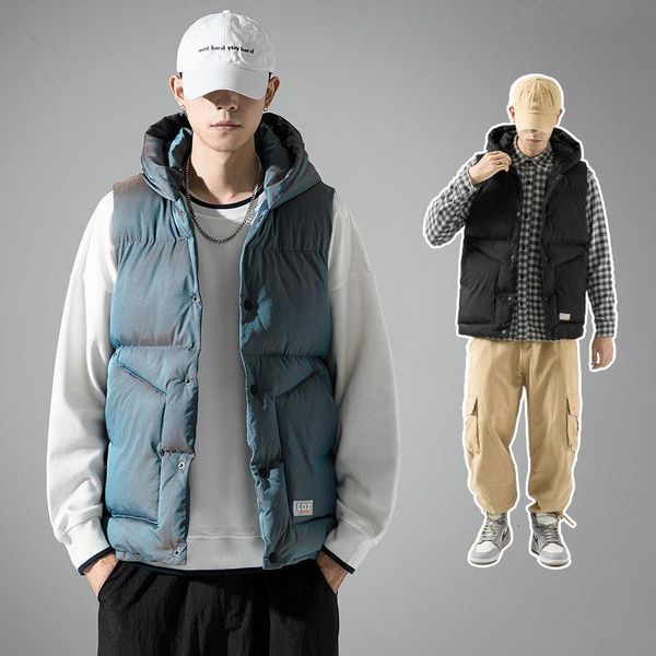 classic hooded vest men autumn winter solid pocket bread service jackets slim short coats waistcoat casual warm jacket oversize, Black;white 
classic hooded vest men autumn winter solid pocket bread service jackets slim short coats waistcoat casual warm jacket oversize, Black;white