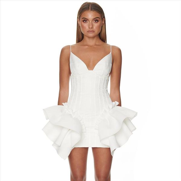 new bandage dress women spaghetti strap v neck white ruffles night club celebrity party bodycon mini dress women vestidos, Black;gray
new bandage dress women spaghetti strap v neck white ruffles night club celebrity party bodycon mini dress women vestidos, Black;gray