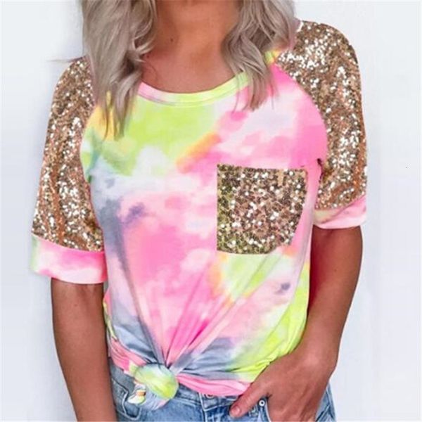 women's tie-dye printed sequined summer short-sleeved round-neck casual t-shirts breathable -friendly tee, White
women's tie-dye printed sequined summer short-sleeved round-neck casual t-shirts breathable -friendly tee, White