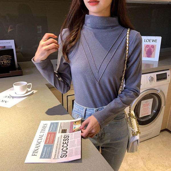 women's t-shirt casual bottomed spring and autumn half high collar elastic knitting plush long sleeve solid color t-shirts, White
women's t-shirt casual bottomed spring and autumn half high collar elastic knitting plush long sleeve solid color t-shirts, White