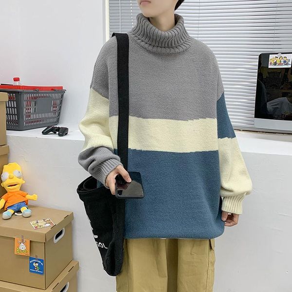 men women turtleneck striped knitted sweater japan preppy style couple casual loose pullovers clothes outwear, White;black
men women turtleneck striped knitted sweater japan preppy style couple casual loose pullovers clothes outwear, White;black