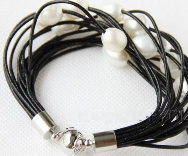 bracelet 15strands natural white pearls black leather magnet, Golden;silver
bracelet 15strands natural white pearls black leather magnet, Golden;silver