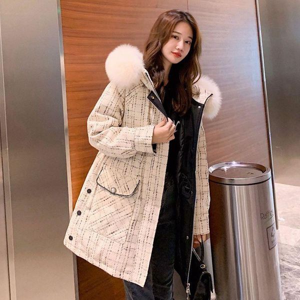 middle and long style winter 2020 new style waist closing slim fashion white duck down small fragrant check coat, Black
middle and long style winter 2020 new style waist closing slim fashion white duck down small fragrant check coat, Black