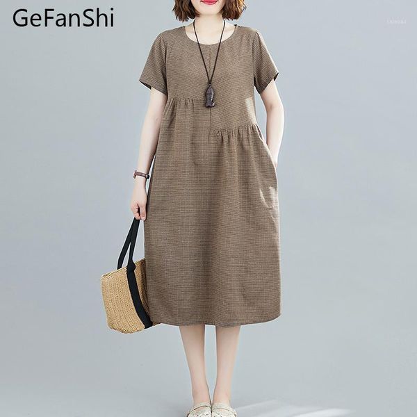 new summer women's dress plus size vintage plaid cotton linen short sleeve o-neck casual loose ladies fashion dresses1, Black;gray
new summer women's dress plus size vintage plaid cotton linen short sleeve o-neck casual loose ladies fashion dresses1, Black;gray