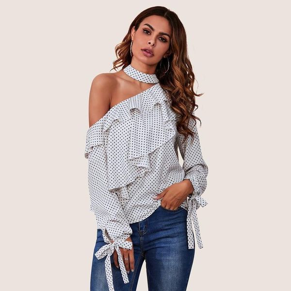 women's blouses & shirts ladies shirt off shoulder halter casual blouse spring autumn polka dot ruffles women hollow out 2021, White
women's blouses & shirts ladies shirt off shoulder halter casual blouse spring autumn polka dot ruffles women hollow out 2021, White