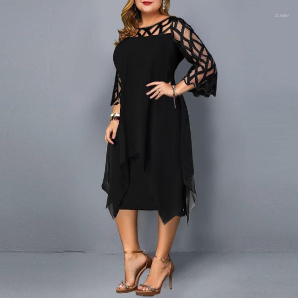 woman dresses perspective openwork mesh chiffon plus size double-layer dress hollow out o-neck casual dress female skirt#301, Black;gray 
woman dresses perspective openwork mesh chiffon plus size double-layer dress hollow out o-neck casual dress female skirt#301, Black;gray