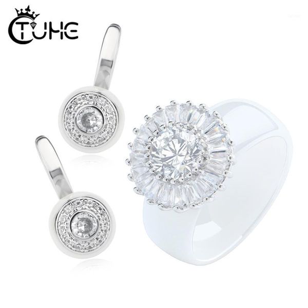 fashion bridal jewelry sets for women accessory cubic zircon crystal hearlthy ceramic rings stud earrings set christmas gift1, Silver
fashion bridal jewelry sets for women accessory cubic zircon crystal hearlthy ceramic rings stud earrings set christmas gift1, Silver