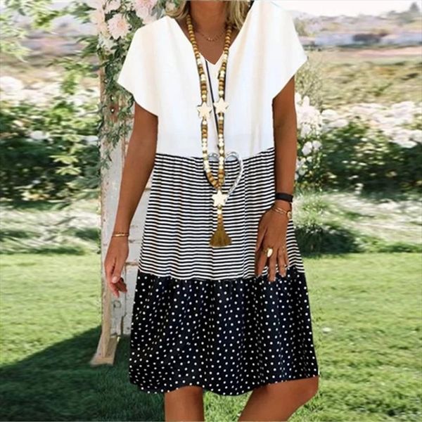 vintage v neck striped dots print party dress women spring summer short sleeve dress elegant plus size patchwork casual dresses, Black;gray
vintage v neck striped dots print party dress women spring summer short sleeve dress elegant plus size patchwork casual dresses, Black;gray