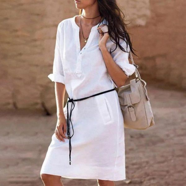 women summer elegant linen dress homewear long sleeve v-neck holidays vacation beach casual solid dress with belt, Black;gray
women summer elegant linen dress homewear long sleeve v-neck holidays vacation beach casual solid dress with belt, Black;gray