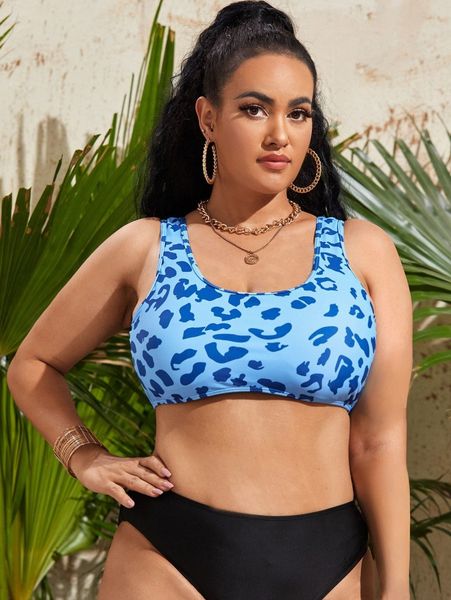 plus leopard print bikini r2nz#, Black