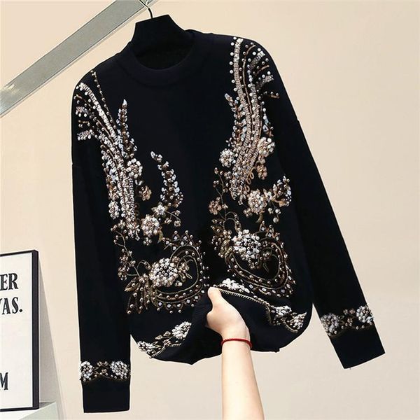 women's sweaters studded beaded petal pullover knitting sweater coat woman autumn winter womens 2021 female clothes top, White;black
women's sweaters studded beaded petal pullover knitting sweater coat woman autumn winter womens 2021 female clothes top, White;black