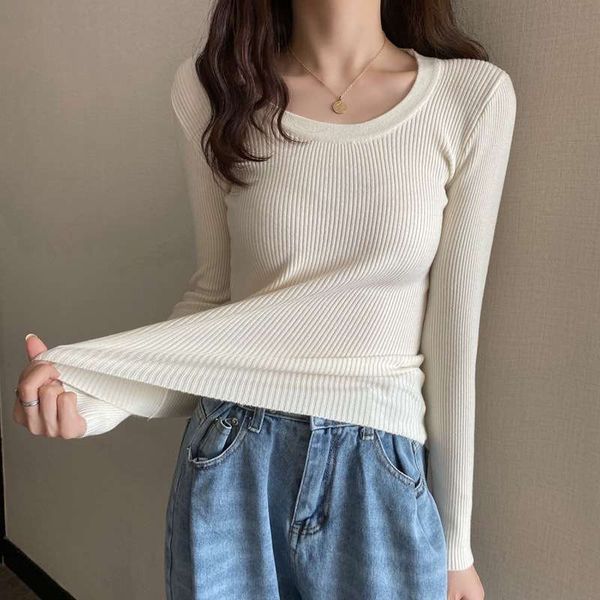 autumn and winter new round neck long sleeve knitted women's pullover u-neck slim bottoming sweater fashion trend, White;black
autumn and winter new round neck long sleeve knitted women's pullover u-neck slim bottoming sweater fashion trend, White;black