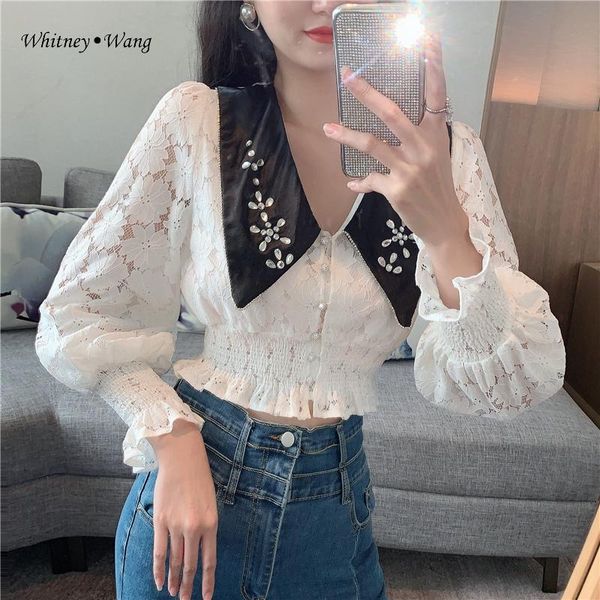 whitney wang blouses 2020 autumn fashion vintage style diamonds collar puff sleeve lace blouse women blusas lady shirt, White
whitney wang blouses 2020 autumn fashion vintage style diamonds collar puff sleeve lace blouse women blusas lady shirt, White