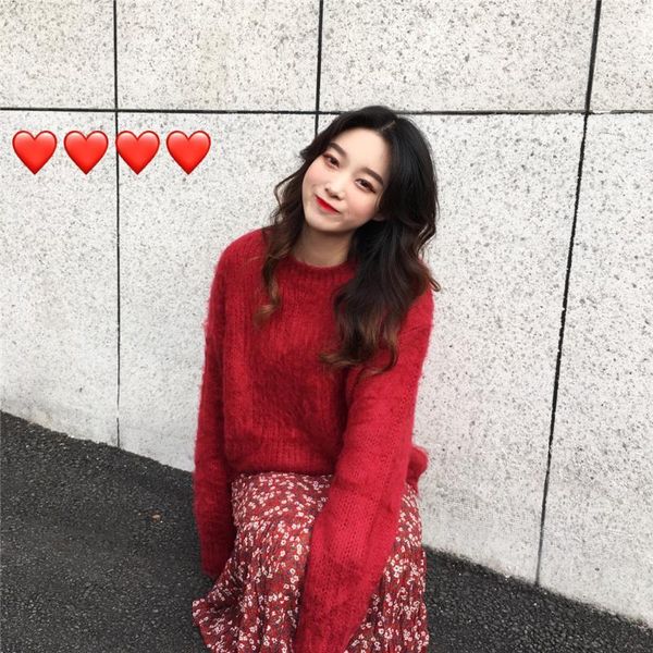 южная корея рождество красный мохаин матовый свитер + v-образное вырезовое цветочное платье, Gray 
южная корея рождество красный мохаин матовый свитер + v-образное вырезовое цветочное платье, Gray